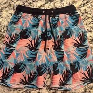 Tropical Palm Men's Swim Shorts - Pink and Blue